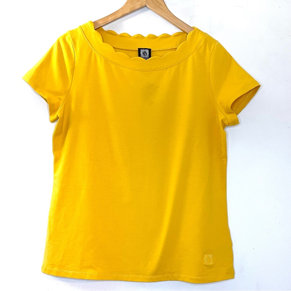 Anne Klein Cezanne Yellow Scallop Neck Top NWT